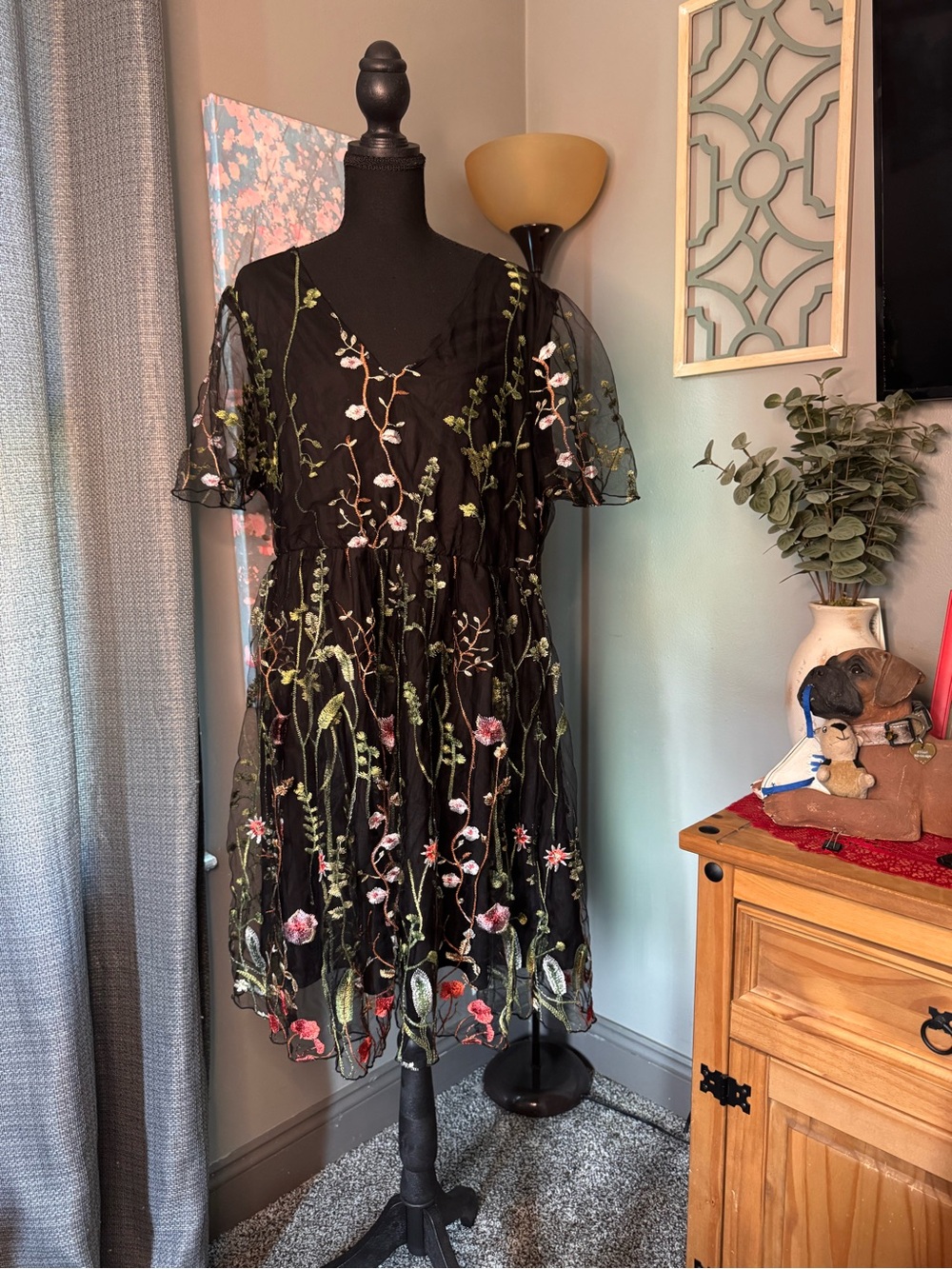 BloomChic Black Floral Embroidered Mini Dress